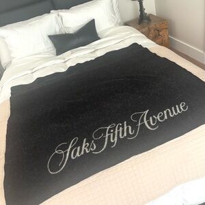 Saks Fifth Avenue Reversible Black and Light Gray Wool Throw